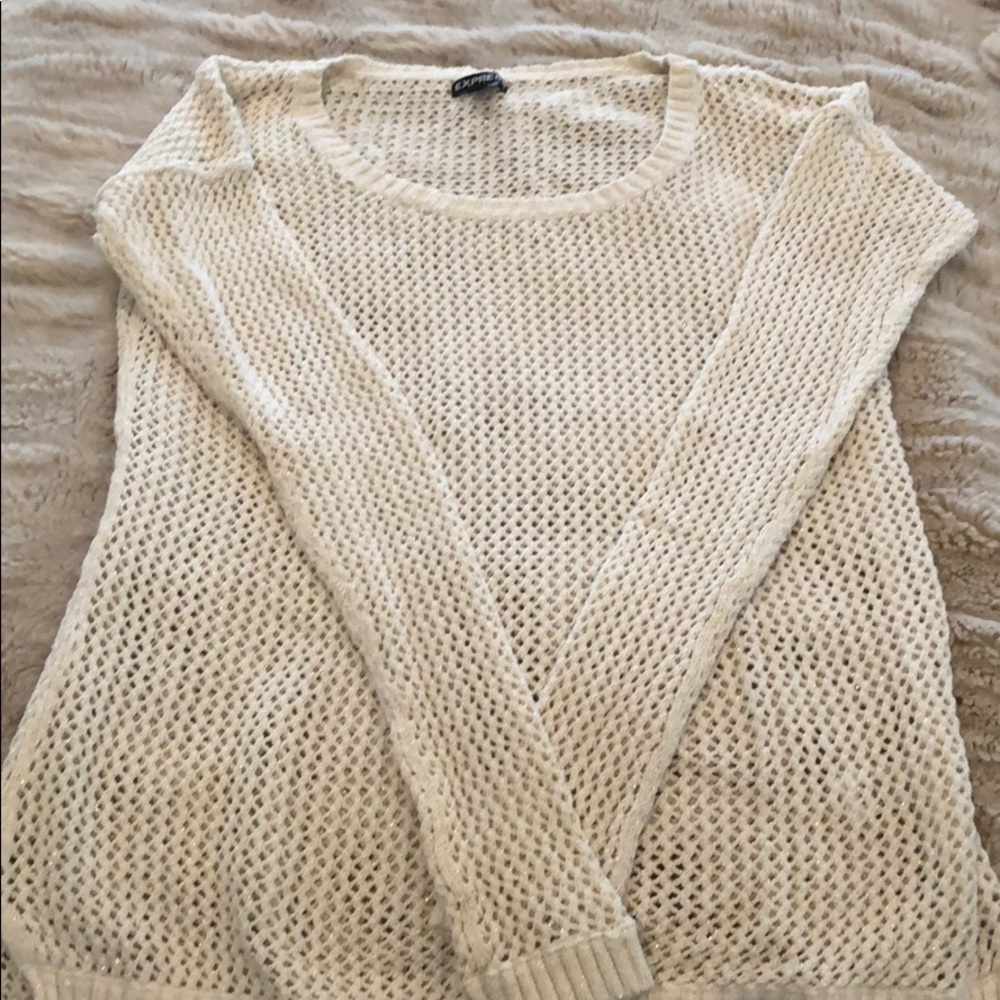 Cream knit sweater with gold sparkle